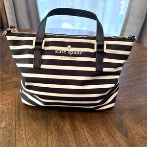 Kate spade, simple black and white striped handbag. timeless.